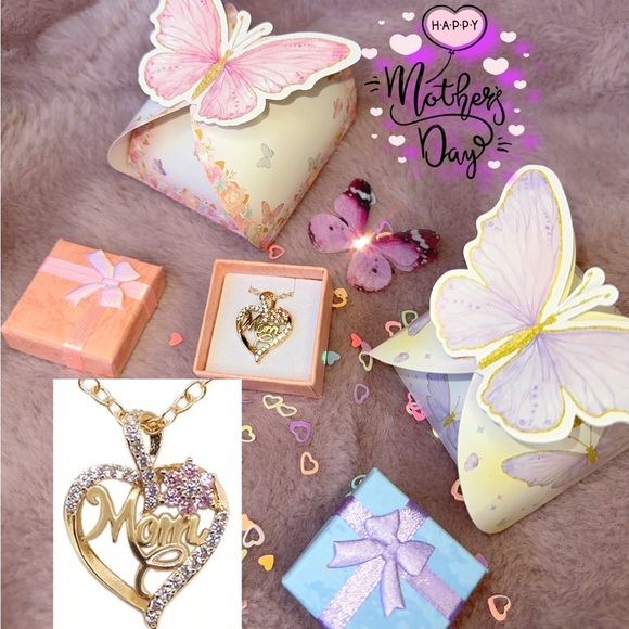 Mother’s Day Gift Necklace- Heart Shaped Flower Mom Pendant & Butterfly Gift Box - Picture 2 of 12